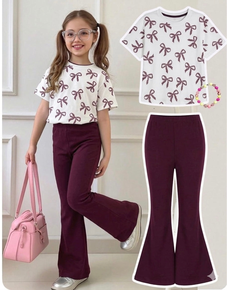 M-B GIRLS ALLOVER BOW MEHROON/ WHITE TRACKSUIT