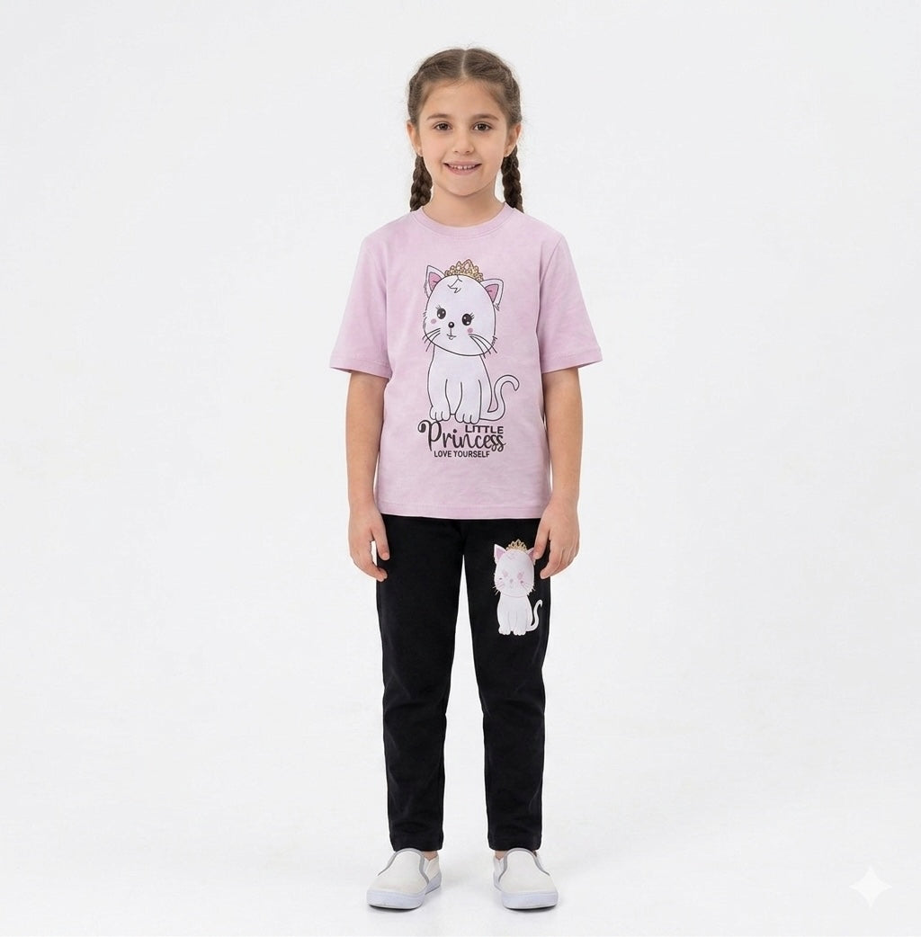 PINK KITTI GIRLS T-SHIRT WITH TROUSER (W-3009)