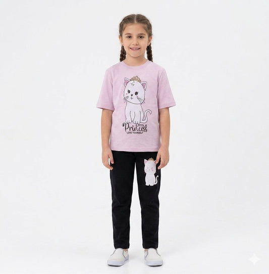 PINK KITTI GIRLS T-SHIRT WITH TROUSER (W-3009)