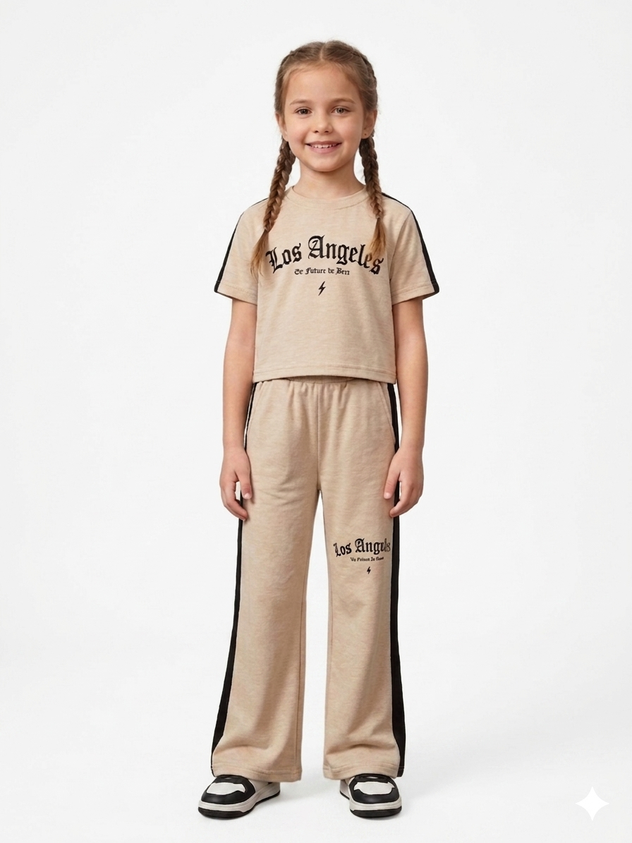 M-B GIRLS BEIGE/ BLACK LA TRACKSUIT