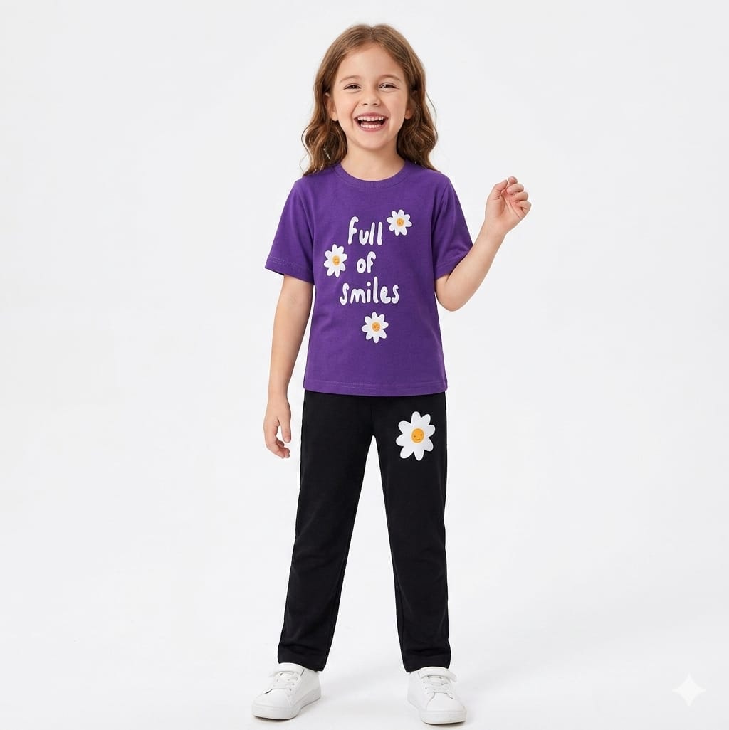 PURPLE SMILES GIRLS T-SHIRT WITH TROUSER (W-3005)