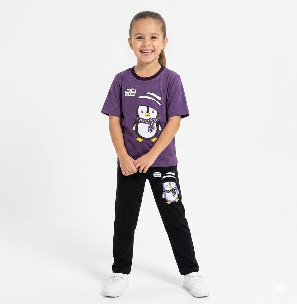 PURPLE PENGUIN GIRLS T-SHIRT WITH TROUSER (W-3007)