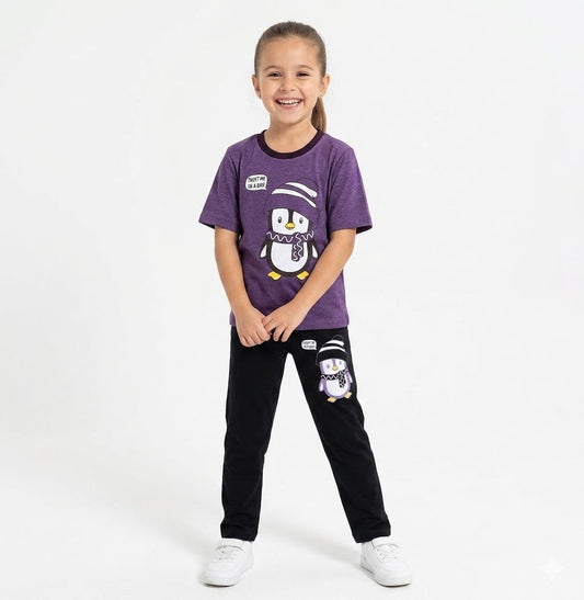 PURPLE PENGUIN GIRLS T-SHIRT WITH TROUSER (W-3007)