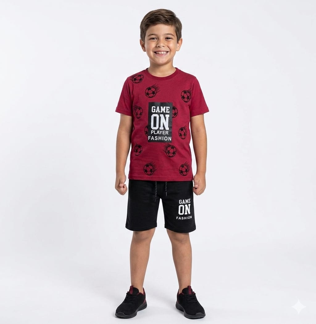 GAME ON FOOTBALL PRINT T-SHIRT WITH SHORTS (W-501)