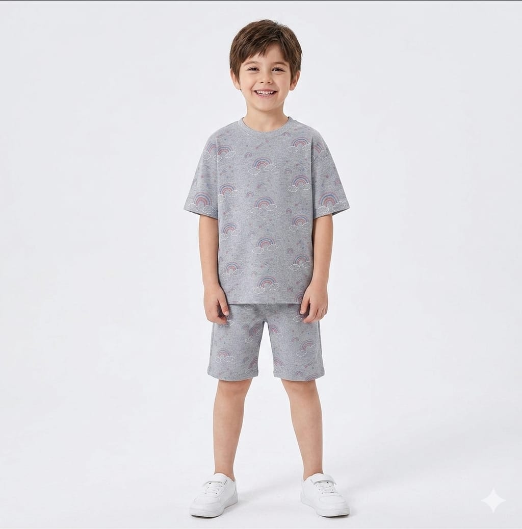 RAINBOW ALLOVER PRINT T-SHIRT WITH SHORTS (W-3013)