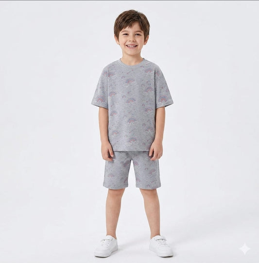 RAINBOW ALLOVER PRINT T-SHIRT WITH SHORTS (W-3013)