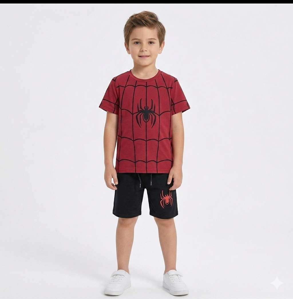 SPIDY WEB PRINT T-SHIRT WITH SHORTS (W-502)