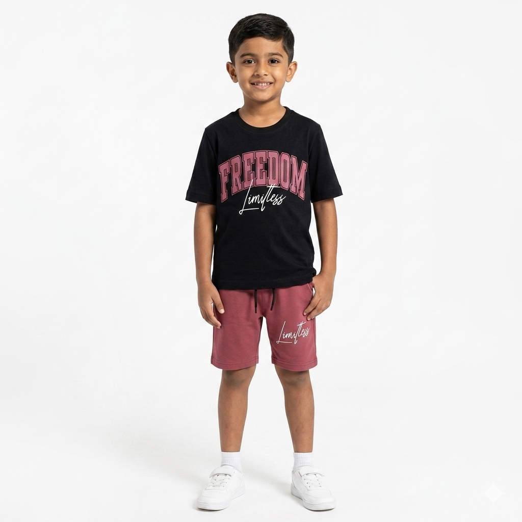 FREEDOM PRINT T-SHIRT WITH SHORTS (W-3018)