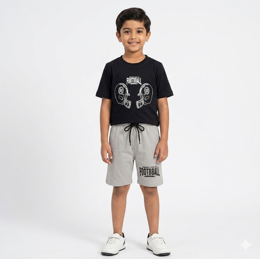 FOOTBALL PRINT T-SHIRT WITH SHORTS (W-3012)