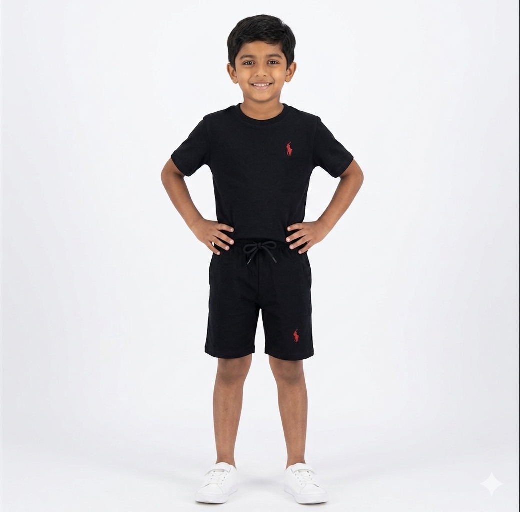 BLACK POLO WITH EMBROIDED LOGO TRACKSUIT