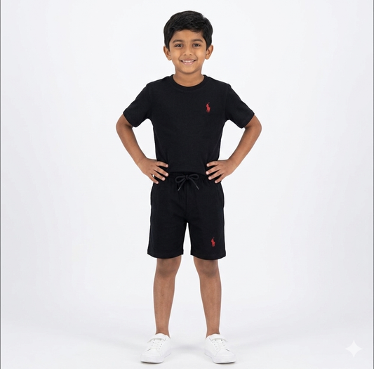 BLACK POLO WITH EMBROIDED LOGO TRACKSUIT