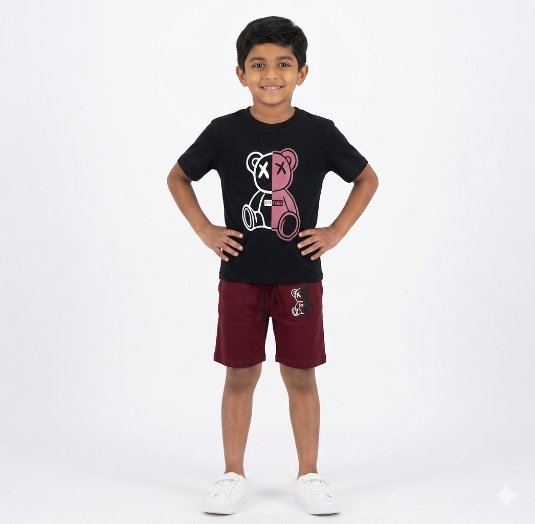 ATTITUDE PRINT T-SHIRT WITH SHORTS (W-3016)